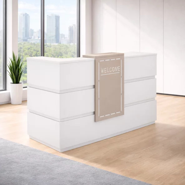 SMART HEATER recepciós pult – melamin anyag W1600D600H1050, fehér