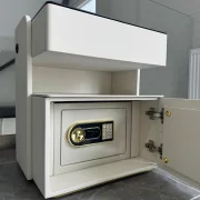 Mesita de noche inteligente con carga inalámbrica de 15W, iluminación LED con 3 colores, caja fuerte integrada y luz nocturna con sensor – color blanco