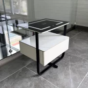 Mesita de noche inteligente con carga inalámbrica, LED y 1 cajón de almacenamiento-color blanco