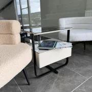 Mesita de noche inteligente con carga inalámbrica, LED y 1 cajón de almacenamiento-color blanco