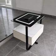 Mesita de noche inteligente con carga inalámbrica, LED y 1 cajón de almacenamiento-color blanco