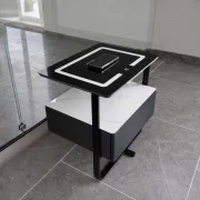 Mesita de noche inteligente con carga inalámbrica, LED y 1 cajón de almacenamiento – color gris antracita