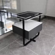 Mesita de noche inteligente con carga inalámbrica, LED y 1 cajón de almacenamiento – color gris antracita