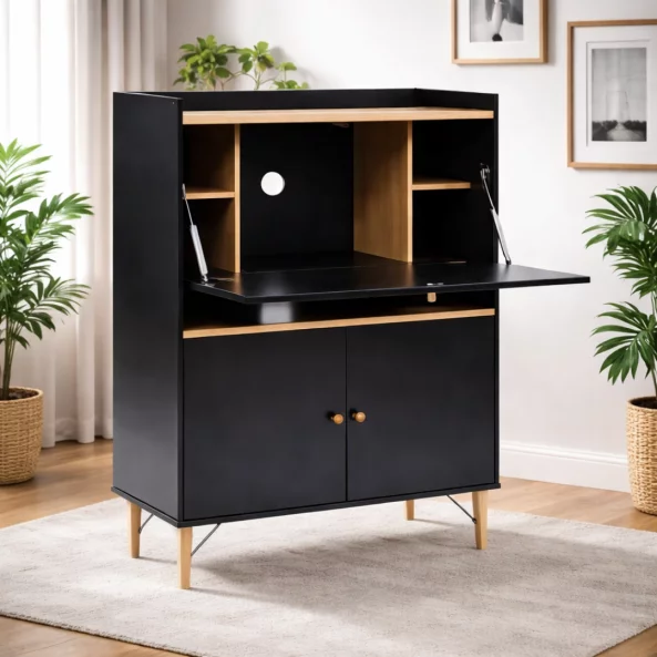 Secretaire íróasztal – kompakt kialakítás, praktikus munkafelület, fekete