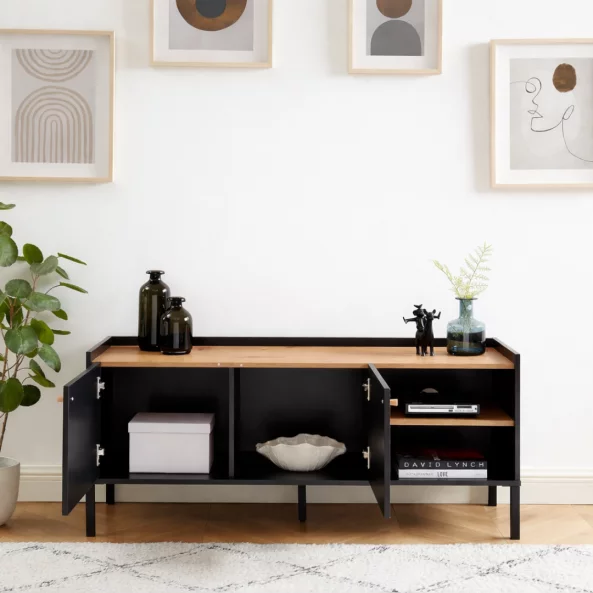 Comoda cu 2 uși și spațiu de depozitare, 130 cm - Black