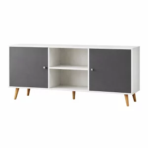 Comoda Scandinavian cu 2 usi și raft deschis, 150 cm - White and Grey