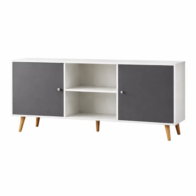 Comoda Scandinavian cu 2 usi și raft deschis, 150 cm - White and Grey