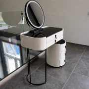 Tocador BELLA – con espejo redondo y encimera de vidrio templado, 80x40x120 cm