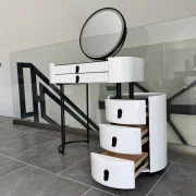 Tocador BELLA – con espejo redondo y encimera de vidrio templado, 80x40x120 cm