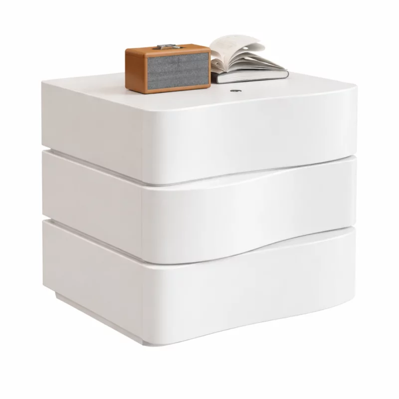 Noptiera Inteligenta cu Iluminare LED si 3 Sertare-WHITE - PRODUS RESIGILAT