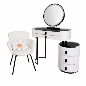 Conjunto BELLA &amp; ROSALIE – tocador con espejo LED y silla cómoda 80x40x120