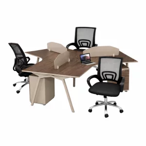 Set Scaun ergonomic cu spatar mesh și Birou Operațional cu 3 Posturi 1000*1000*750 mm