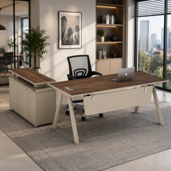 Set birou cu dulap lateral mobil si scaun ergonomic cu spatar mesh - 1600*800*750