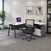 Set birou pentru colt cu dulap lateral si scaun ergonomic cu spatar mesh - 1600*800*750