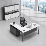 Set birou pentru colt cu dulap lateral si scaun ergonomic cu spatar mesh - 1600*800*750