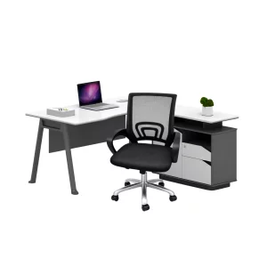 Set birou pentru colt cu dulap lateral si scaun ergonomic cu spatar mesh - 1600*800*750