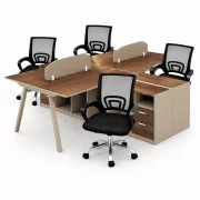 Set Scaun ergonomic cu spatar mesh si Birou Operational cu 4 Posturi - W2800*D2400*H750