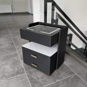 Mesita de noche inteligente con carga inalámbrica de 15W, iluminación LED con 3 colores, caja fuerte integrada y luz nocturna con sensor