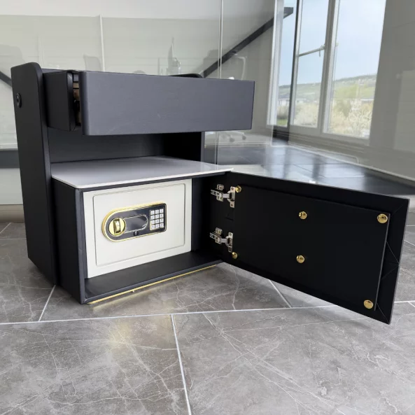 Mesita de noche inteligente con carga inalámbrica de 15W, iluminación LED con 3 colores, caja fuerte integrada y luz nocturna con sensor