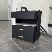 Mesita de noche inteligente con carga inalámbrica de 15W, iluminación LED con 3 colores, caja fuerte integrada y luz nocturna con sensor