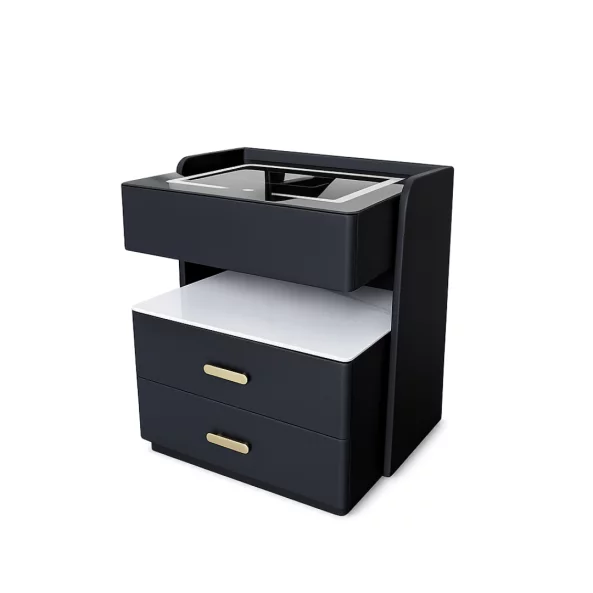 Mesita de noche inteligente con carga inalámbrica de 15W, iluminación LED con 3 colores, caja fuerte integrada y luz nocturna con sensor