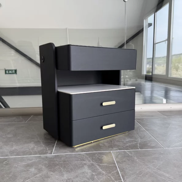 Mesita de noche inteligente con carga inalámbrica de 15W, iluminación LED con 3 colores, caja fuerte integrada y luz nocturna con sensor