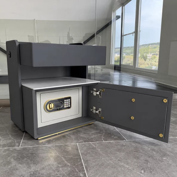 Mesita de noche inteligente con carga inalámbrica de 15W, iluminación LED con 3 colores, caja fuerte integrada y luz nocturna con sensor – color gris antracita