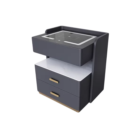 Mesita de noche inteligente con carga inalámbrica de 15W, iluminación LED con 3 colores, caja fuerte integrada y luz nocturna con sensor – color gris antracita