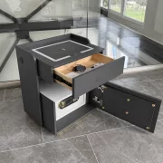 Mesita de noche inteligente con carga inalámbrica de 15W, iluminación LED con 3 colores, caja fuerte integrada y luz nocturna con sensor – color gris antracita