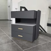 Mesita de noche inteligente con carga inalámbrica de 15W, iluminación LED con 3 colores, caja fuerte integrada y luz nocturna con sensor – color gris antracita