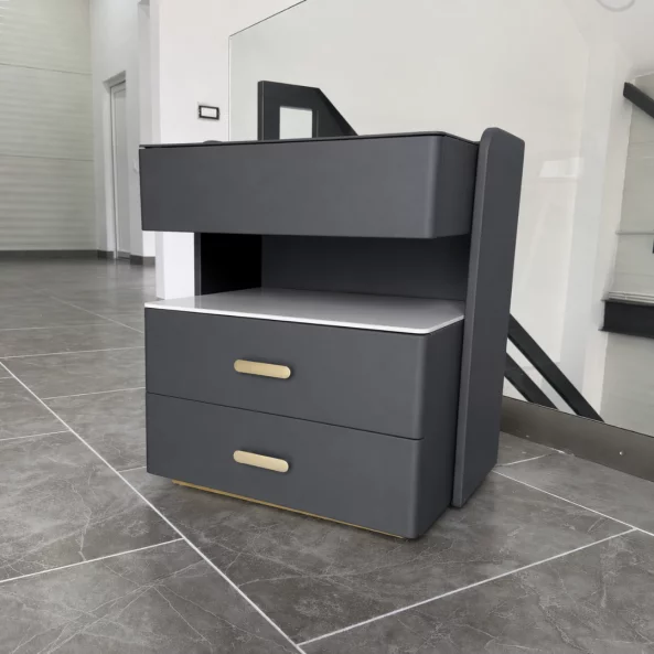 Mesita de noche inteligente con carga inalámbrica de 15W, iluminación LED con 3 colores, caja fuerte integrada y luz nocturna con sensor – color gris antracita