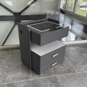 Mesita de noche inteligente con carga inalámbrica de 15W, iluminación LED con 3 colores, caja fuerte integrada y luz nocturna con sensor – color gris antracita