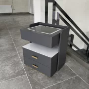 Mesita de noche inteligente con carga inalámbrica de 15W, iluminación LED con 3 colores, caja fuerte integrada y luz nocturna con sensor – color gris antracita