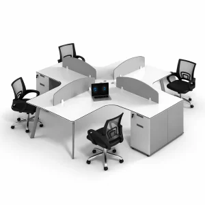 Set OptiSpace &amp; FlexiPro - Birou operational cu 4 posturi,dulapuri integrate si Scaun de birou ergonomic