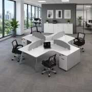 Set Scaun ergonomic cu spatar mesh si Birou Operational cu 4 Posturi - 2400*2800*750