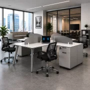 Set Scaun ergonomic cu spatar mesh si Birou Operational cu 4 Posturi - 2400*2800*750