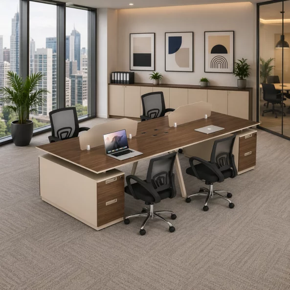 Set Scaun ergonomic cu spatar mesh si Birou Operational cu 4 Posturi - W2400*D1200*H750