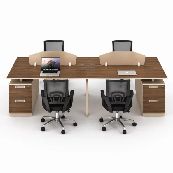 Set Scaun ergonomic cu spatar mesh si Birou Operational cu 4 Posturi - W2400*D1200*H750