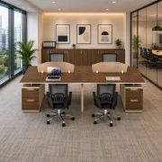 Set Scaun ergonomic cu spatar mesh si Birou Operational cu 4 Posturi - W2400*D1200*H750