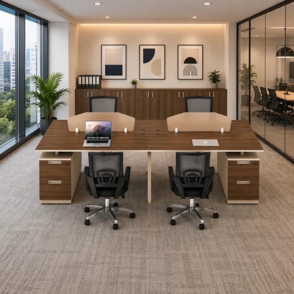 Set Scaun ergonomic cu spatar mesh si Birou Operational cu 4 Posturi - W2400*D1200*H750