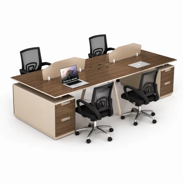 Set Scaun ergonomic cu spatar mesh si Birou Operational cu 4 Posturi - W2400*D1200*H750