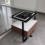 Mesita de noche inteligente con carga inalámbrica, LED y 1 cajón de almacenamiento – color marrón