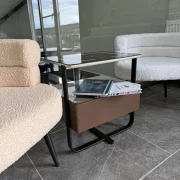 Mesita de noche inteligente con carga inalámbrica, LED y 1 cajón de almacenamiento – color marrón