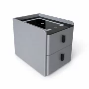 Vekony intelligens ejjeliszekreny vezetek nelkuli toltessel, LED vilagitassal es 2 fiokkal - antracitszurke szinu, modern uveg es fa design