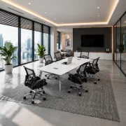 Set Masa de Conferinta + 6 scaune ergonomice cu spătar mesh - 2200*1100*750