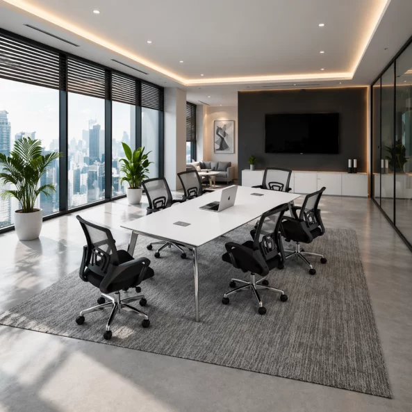 Set Masa de Conferinta + 6 scaune ergonomice cu spătar mesh - 2200*1100*750