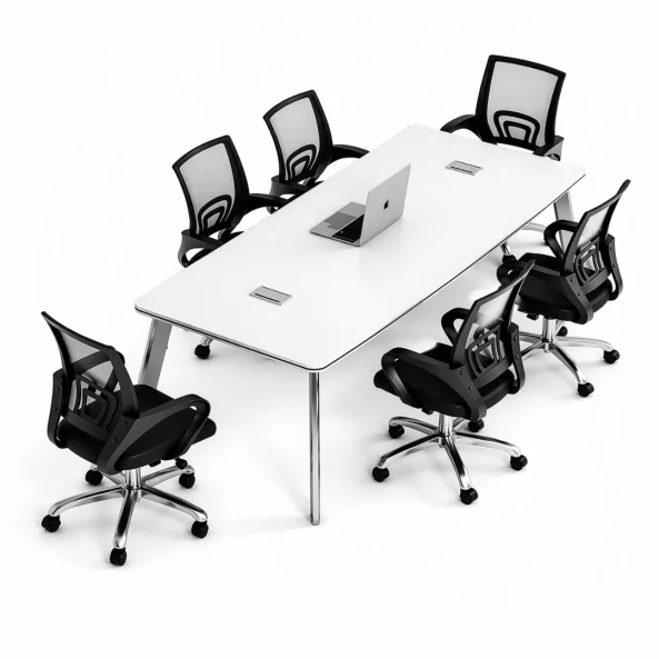 Set Masa de Conferinta + 6 scaune ergonomice cu spătar mesh - 2200*1100*750