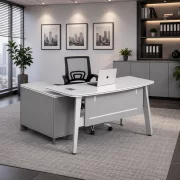 Set Scaun ergonomic cu spatar mesh si Birou cu dulap lateral - 1600*1400*750