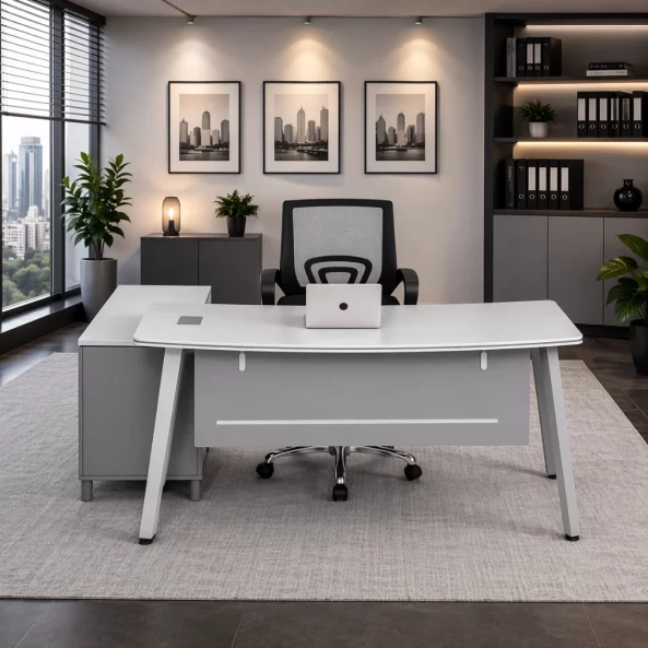 Set Scaun ergonomic cu spatar mesh si Birou cu dulap lateral - 1600*1400*750