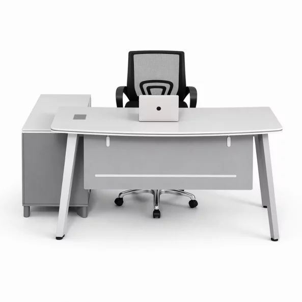 Set Scaun ergonomic cu spatar mesh si Birou cu dulap lateral - 1600*1400*750